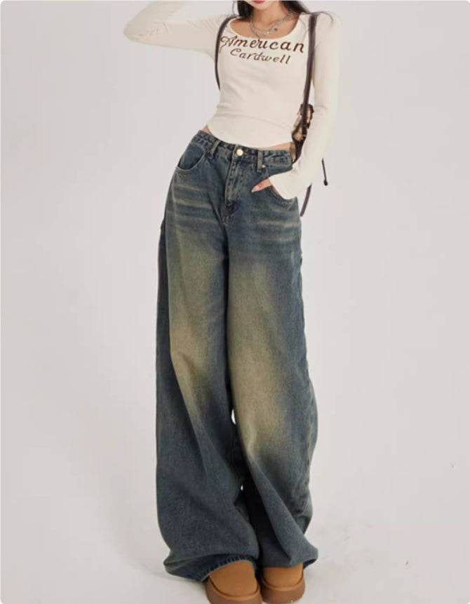 High Waisted Wide Leg Jeans For Women Nostalgic Blue MuddyStock