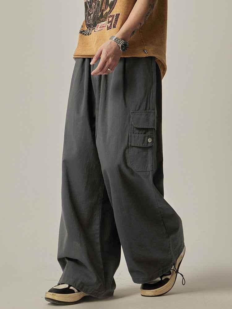 Men's Trendy Design All-match Loose Straight Wide-leg Pants Dark Gray