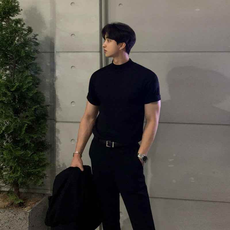 Half Turtleneck Knitted T-shirt Black MuddyStock