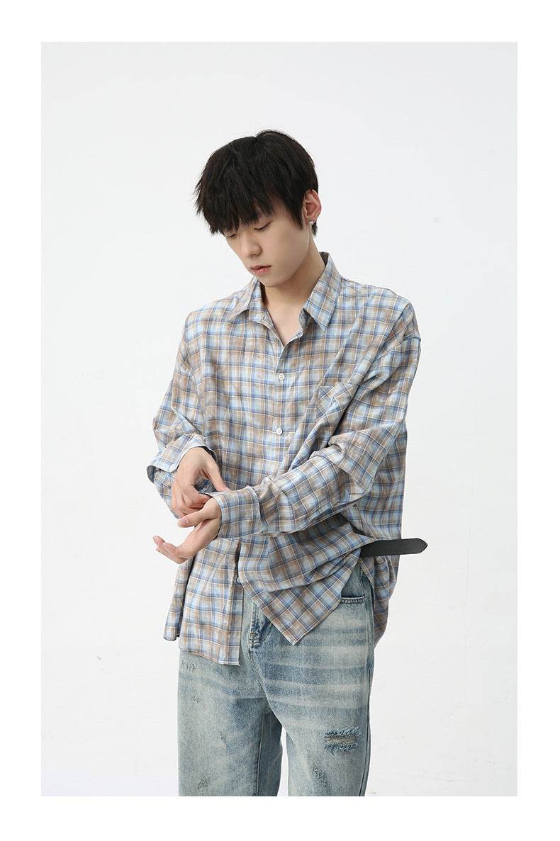 Men's Vintage Tie-dye Plaid Long-sleeved Shirt MuddyStock