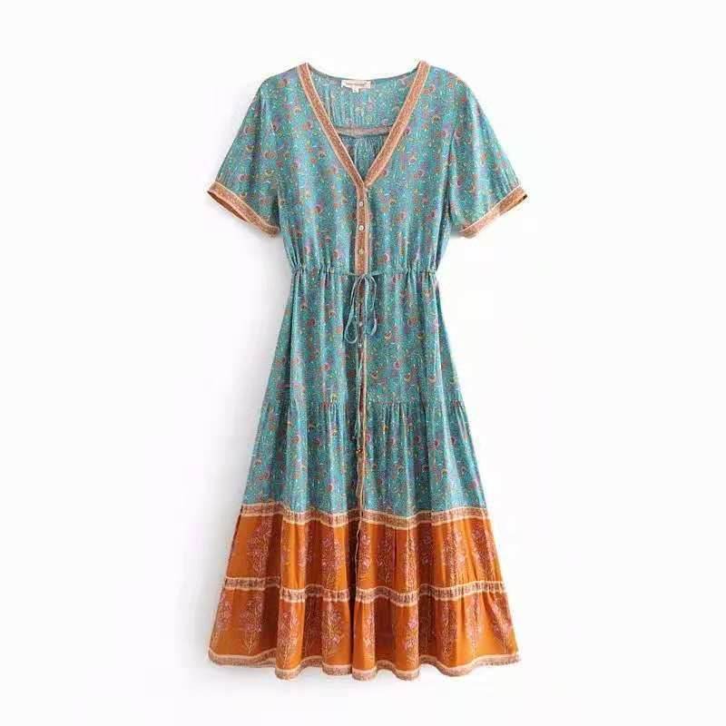 European And American Women's Clothing Dress Bohemian Style Green MuddyStock