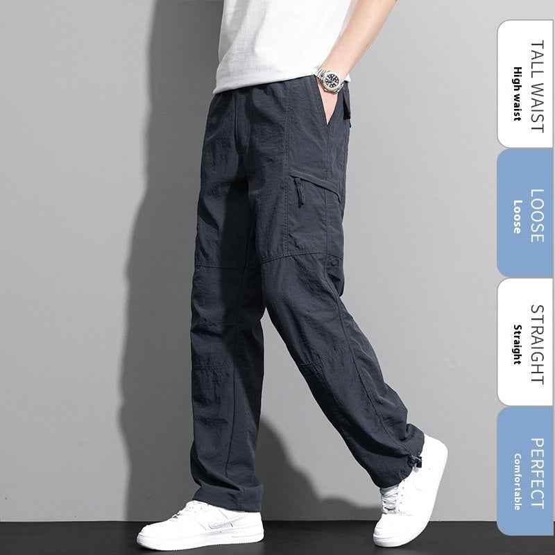 Thin Overalls Men's Casual Loose Ultrathin Khaki Straight Dark Gray MuddyStock