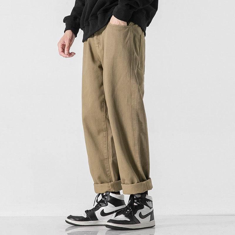 Retro Solid Color Loose Straight Trousers Khaki 1K758 1