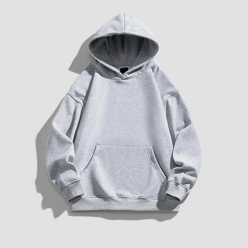 Men's American-style Simple Velvet Hoodie Top Light Gray MuddyStock