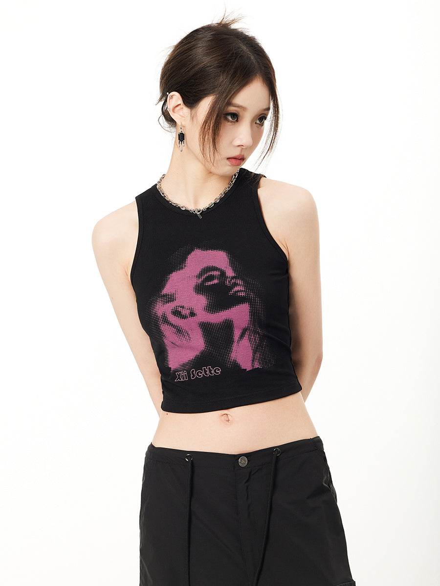 Knitted Printed Slim Fitting Short Bottomed Vest For Women MuddyStock
