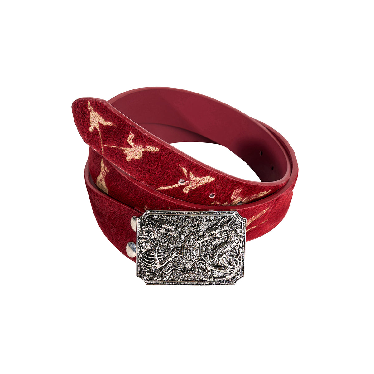 Double Dragon Metal Buckle Belt Red