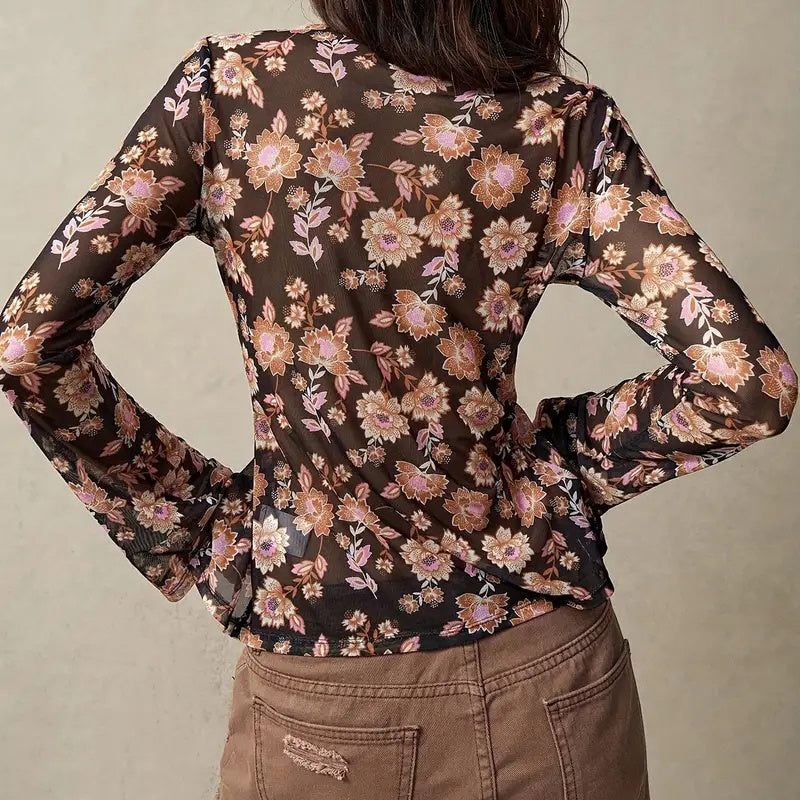 Women Button Down Long Sleeve V Neck Ruched Fitted Top MuddyStock