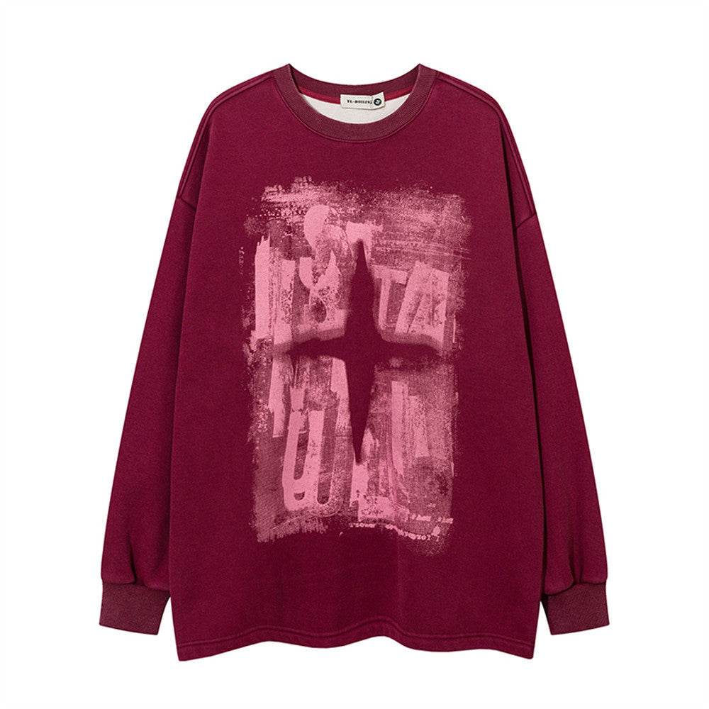 Round Neck Fleece-lined Sweatshirt For Women Red MuddyStock
