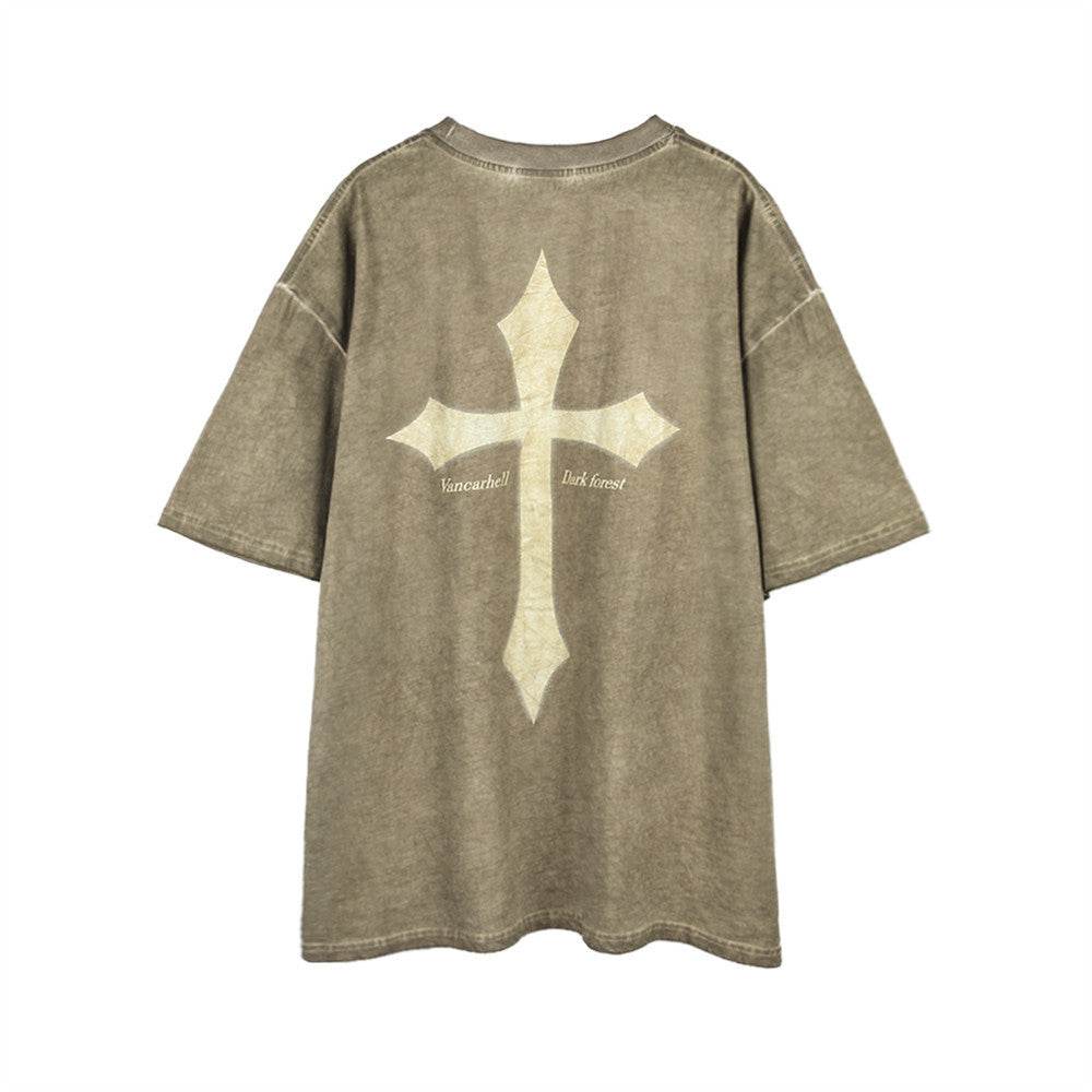 Summer Dark Style Cross Printed Short-sleeved T-shirt MuddyStock