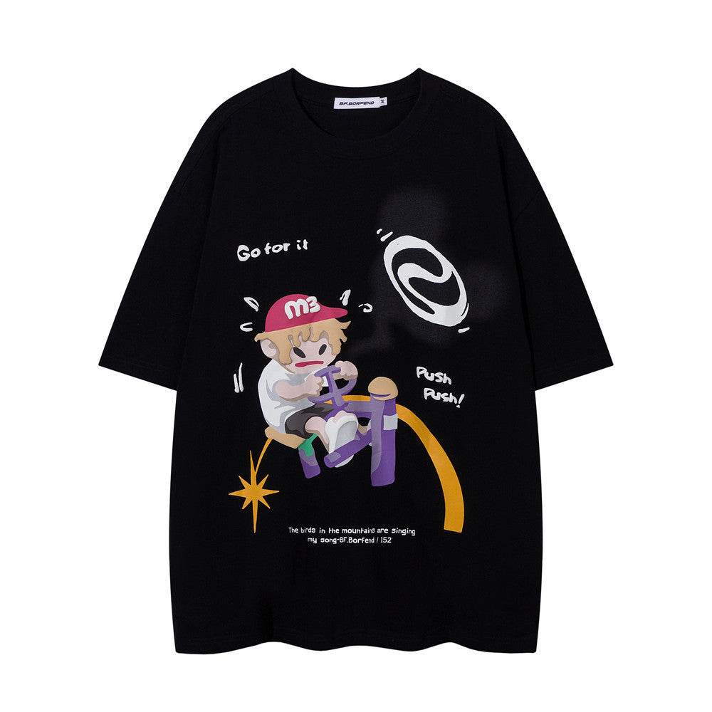 Printed Cotton Short-sleeved T-shirt For Men And Women Black MuddyStock
