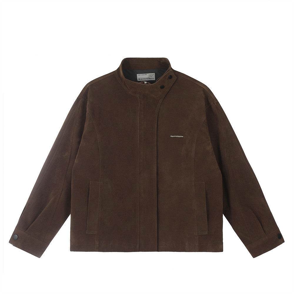 Fashion Loose Lapel Motorcycle Jacket Men Dark Brown MuddyStock