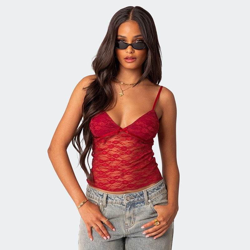 Summer New V-neck Strap Chest Bow Red MuddyStock