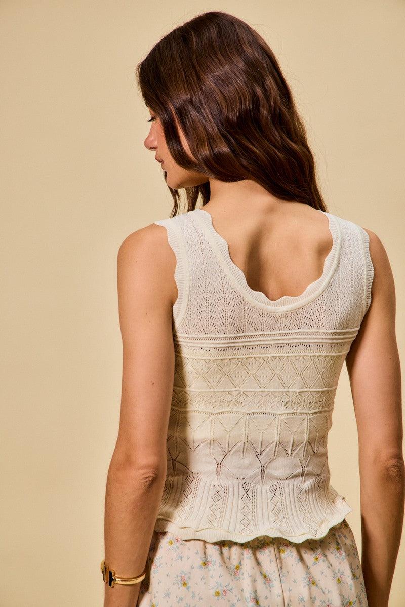 Scallop Ribbed Sleeveless Knit Top