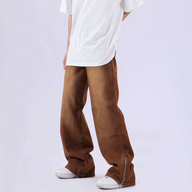 Vintage Distressed Washed Side Zipper Loose Pants For Men MuddyStock