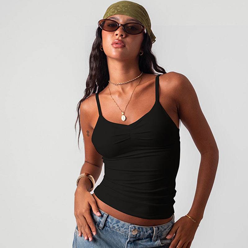 V-neck Basic Style Solid Color Slim Strap Backless Vest MuddyStock