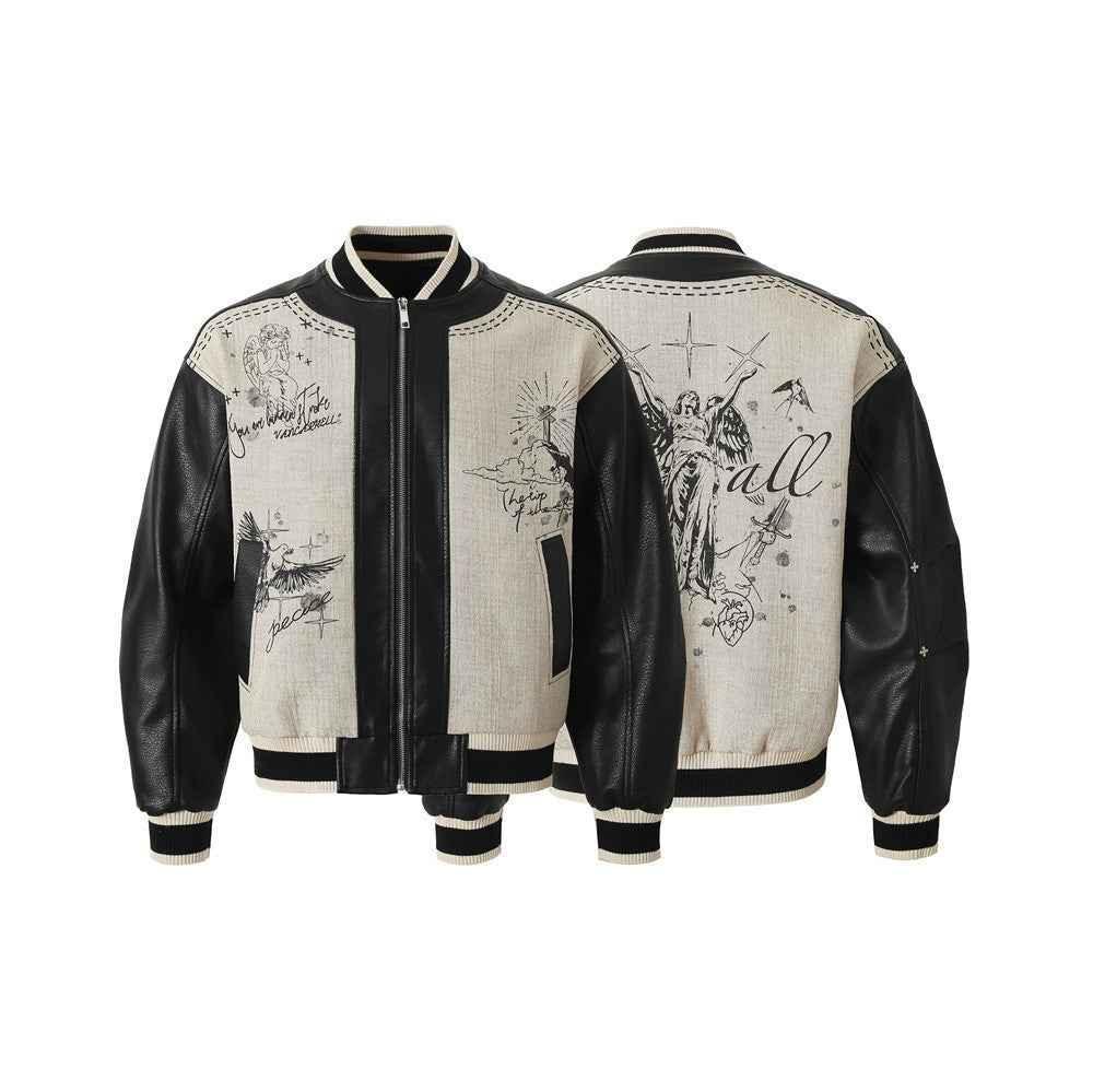 American Retro Angel Wings Statue Printed Loose Jacket For Men