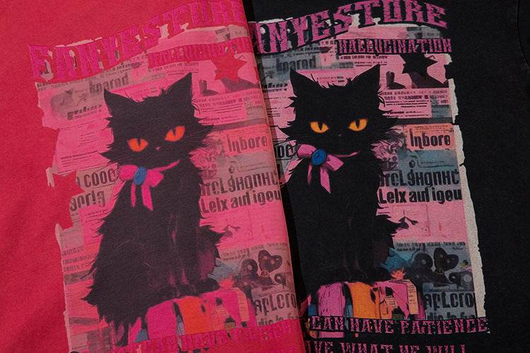 Cartoon Cat Printed Loose Short Sleeve For Women MuddyStock