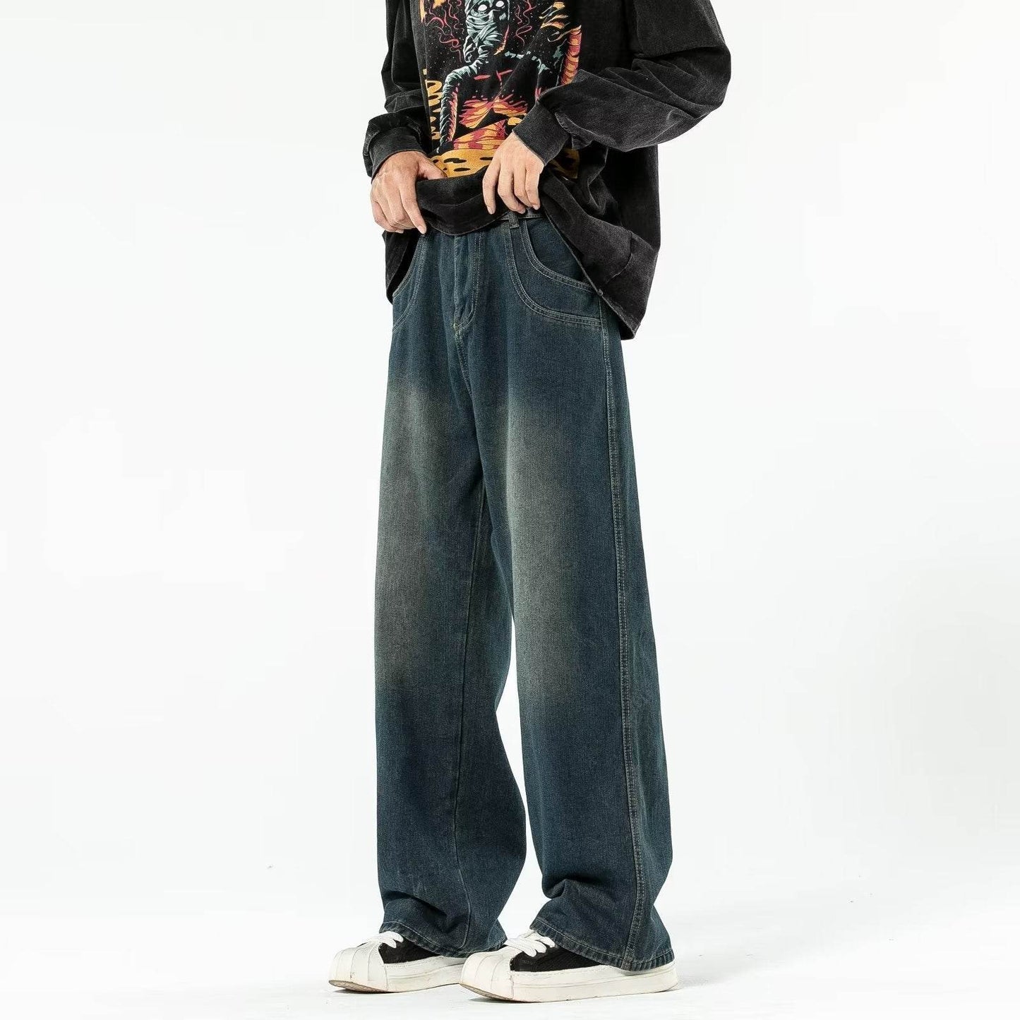 Vintage Blue Washed Men's Loose Jeans MuddyStock