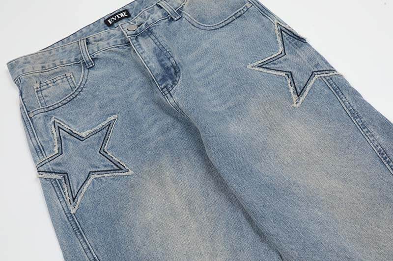 Street Trend Patch Pentagram Cat Whisker Embroidered Jeans Women MuddyStock