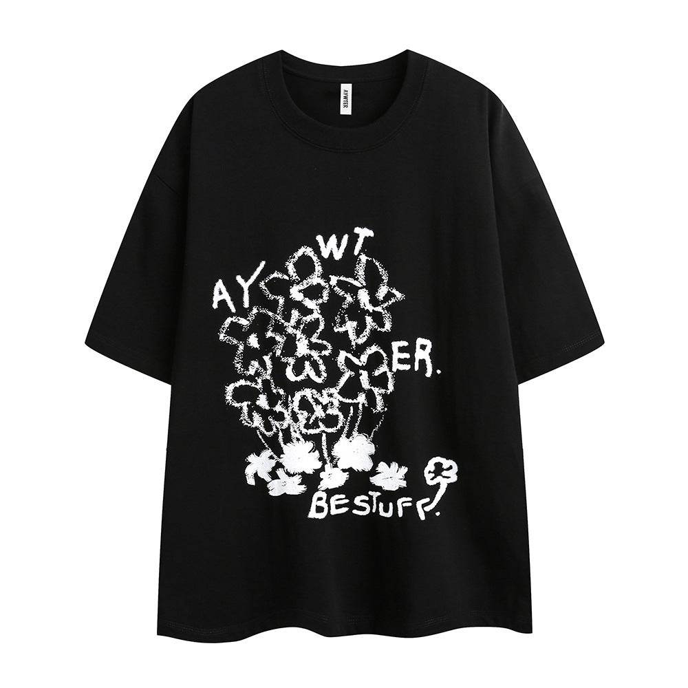 Women's Loose Casual Short-sleeved Top Black MuddyStock