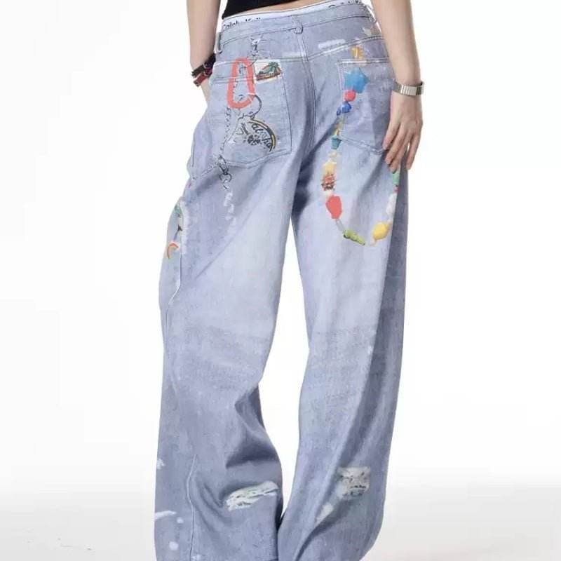 Distressed Dirty Dyed Jeans Women's Summer Design Sense Niche Loose Wide Leg MuddyStock