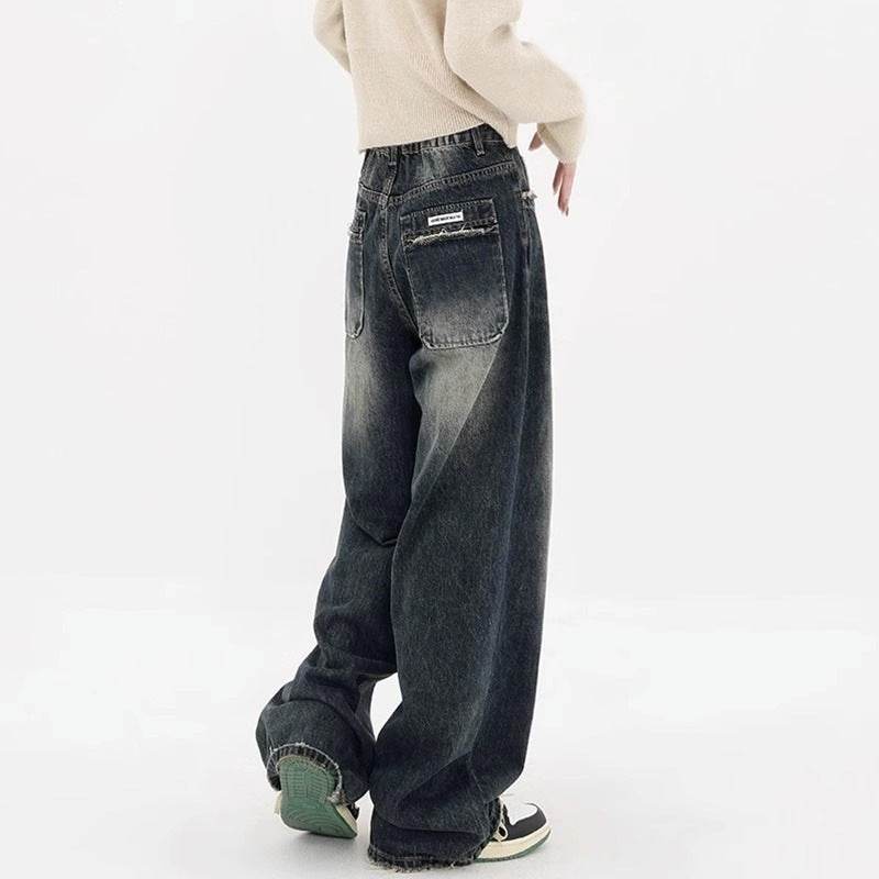 High Waist Wide Leg Jeans Large Size Women Blue And Gray MuddyStock