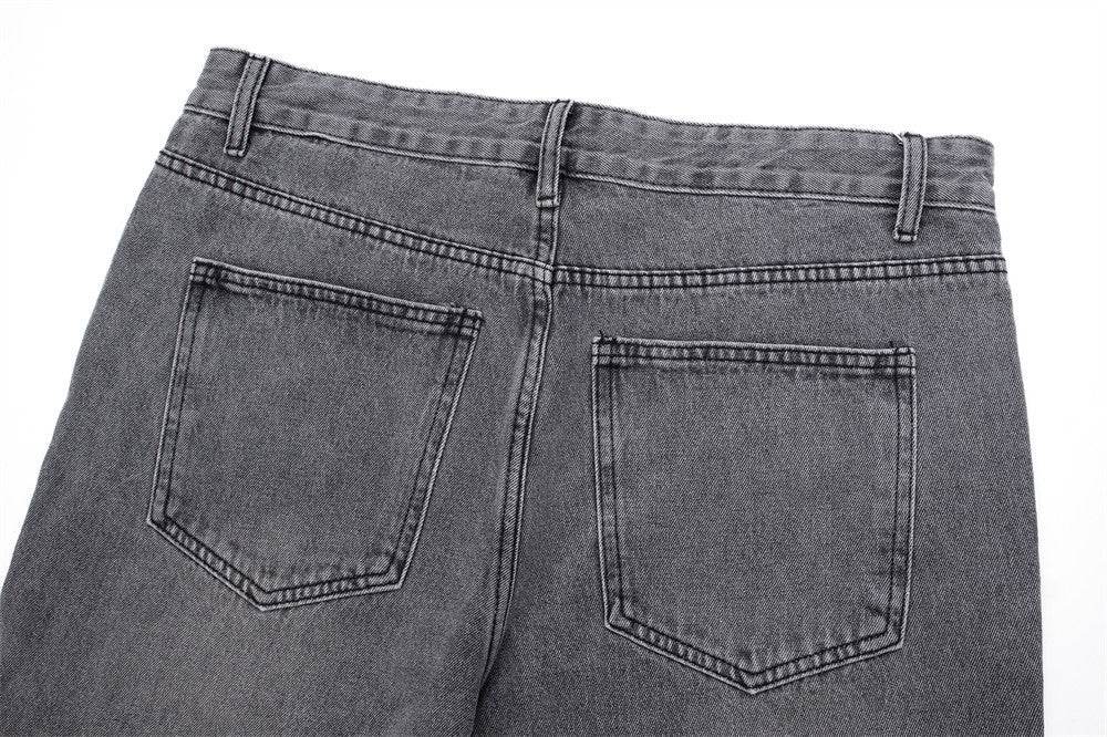 Punk Distressed Wash Raw Edge Denim Trousers For Men MuddyStock