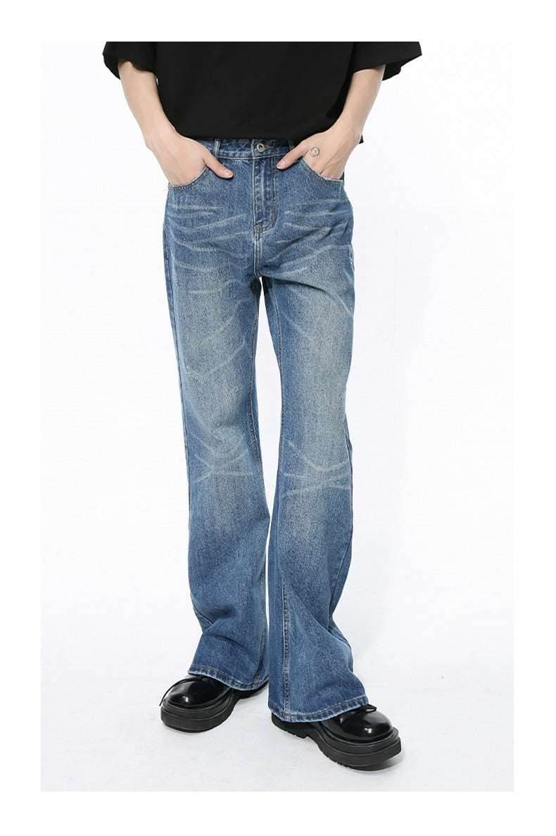 Retro Slimming Water Ripple Slightly Flared Washed Jeans MuddyStock