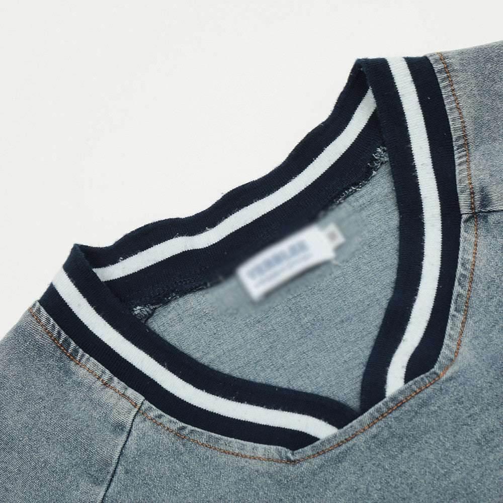 American Style Old Wash Denim Short Sleeve For Men And Women