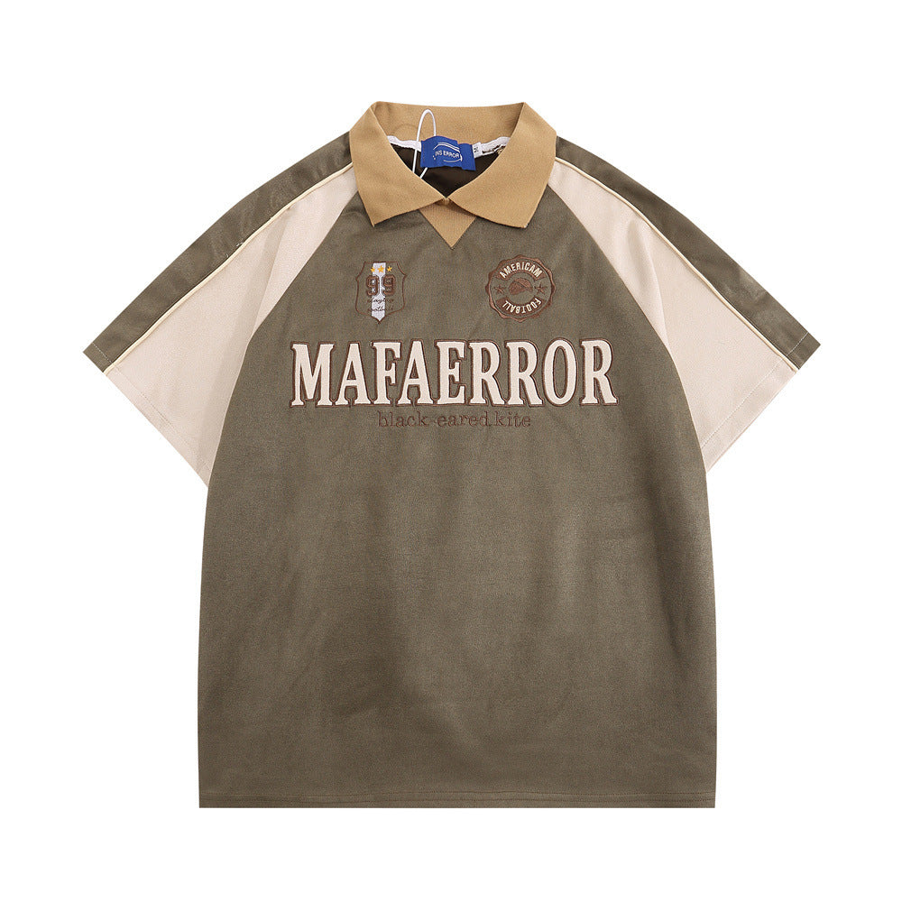 Polo Shirt Men's Stitching Short Sleeve Olive