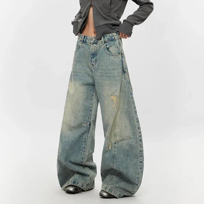 Wide-leg Style American High-street Pants For Men And Women Light Blue