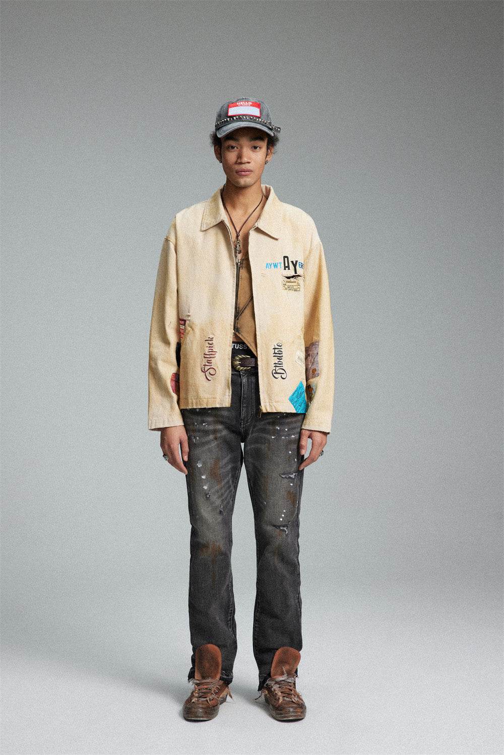 Embroidered Lapel Workwear Jacket For Men MuddyStock