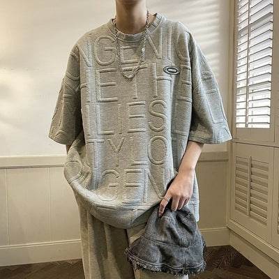 Summer Three-dimensional Letter Men's Short Sleeve Retro Loose Gray MuddyStock