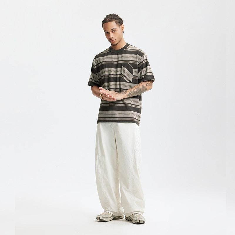 Striped Pocket T-shirt American Style Loose Short Sleeve MuddyStock