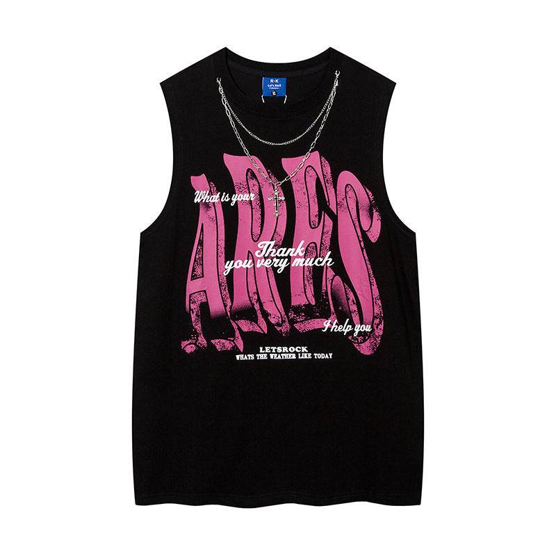 Letter Necklace Round Neck Vest For Men And Women Black MuddyStock