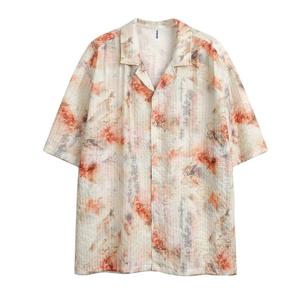 Tie-dyed Short-sleeved Shirt For Men And Women Apricot MuddyStock