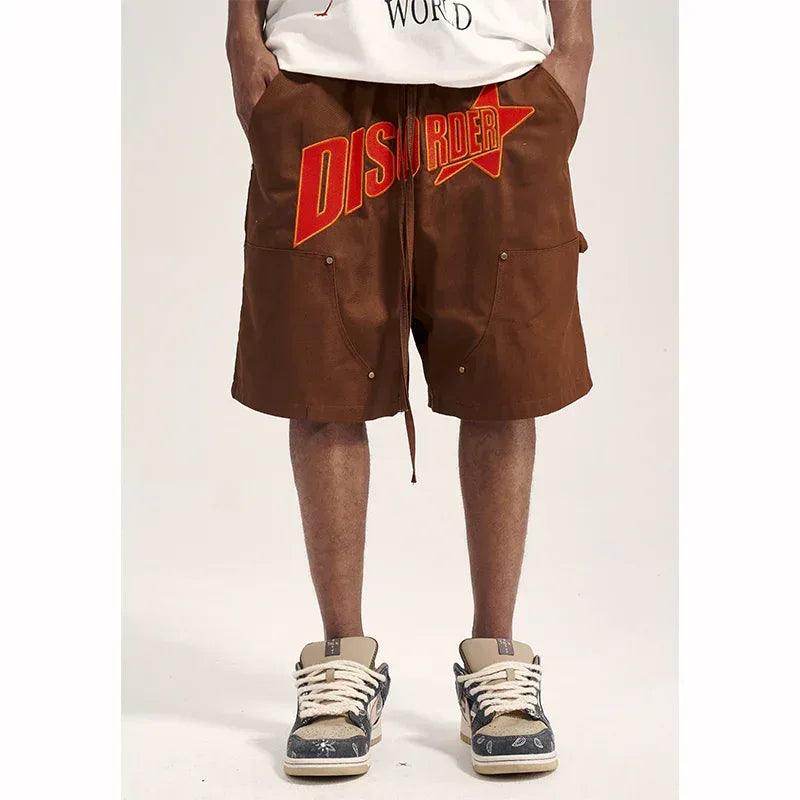 Heavy Industry Slogan Embroidered Street Loose Casual Shorts For Men