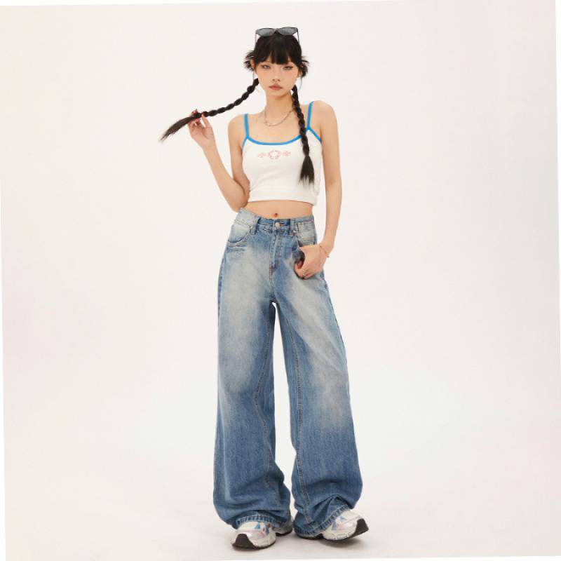 Fashionable All-match Straight Jeans For Women Retro Trousers MuddyStock