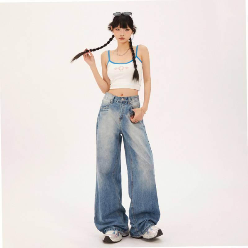 Fashionable All-match Straight Jeans For Women Retro Trousers