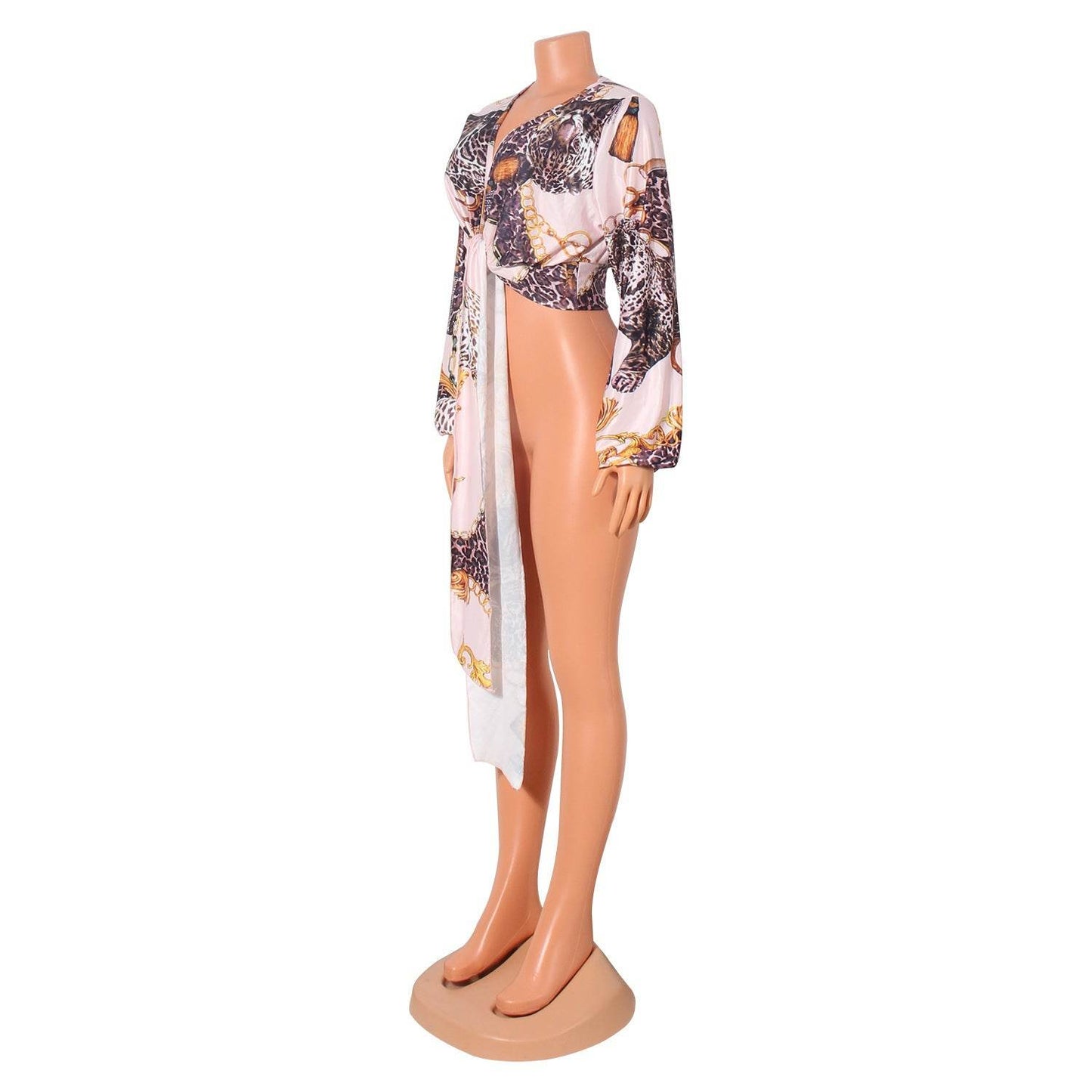 V-Neck Bow Tie Long-Sleeved Crop Top MuddyStock