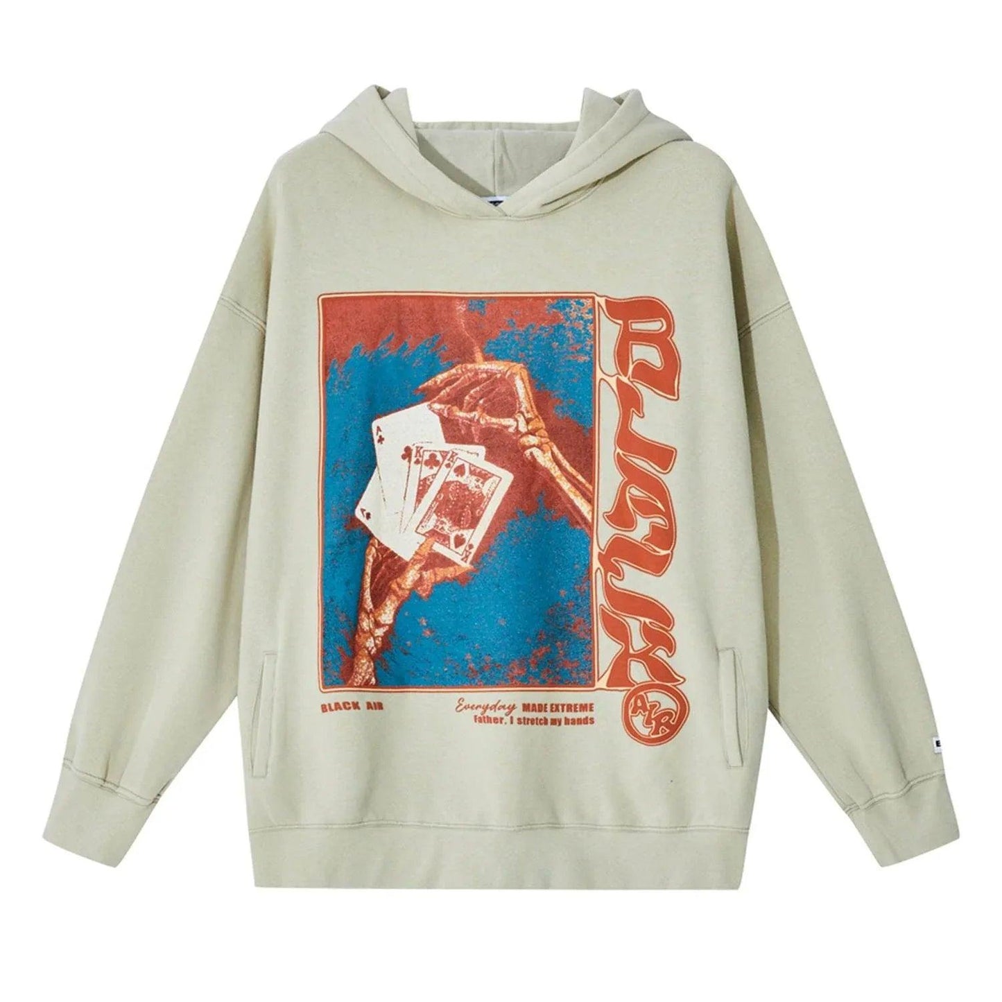 Street Retro Poker Printed Hoodie For Men Khaki