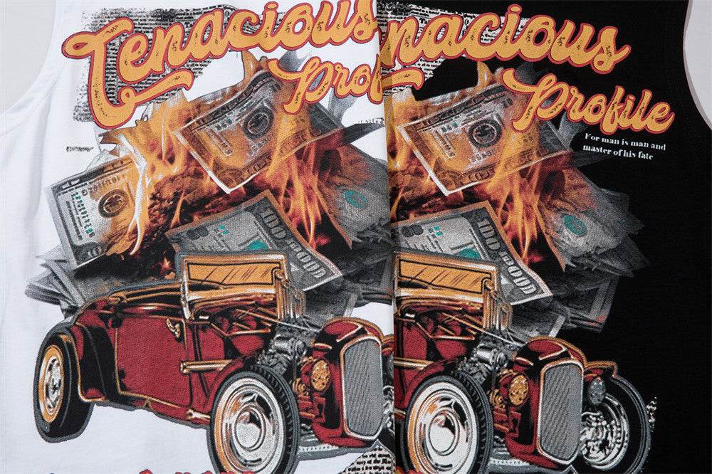 Flame Banknote Car Printed T-shirt For Men And Women MuddyStock