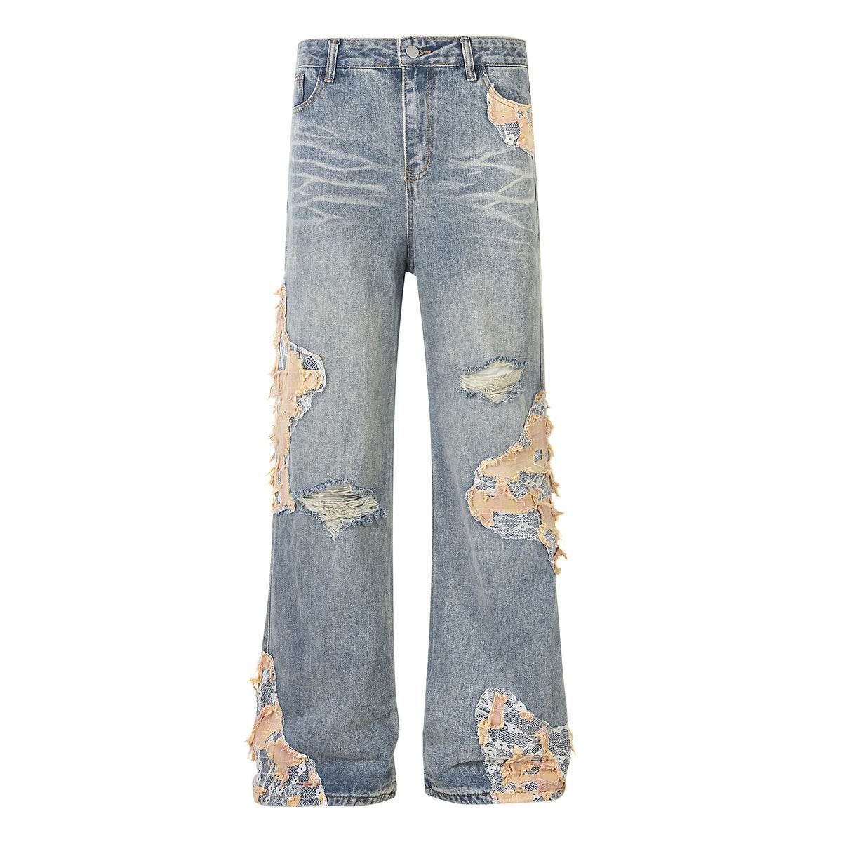 Women's Vintage Lace Stitching Ripped Jeans MuddyStock