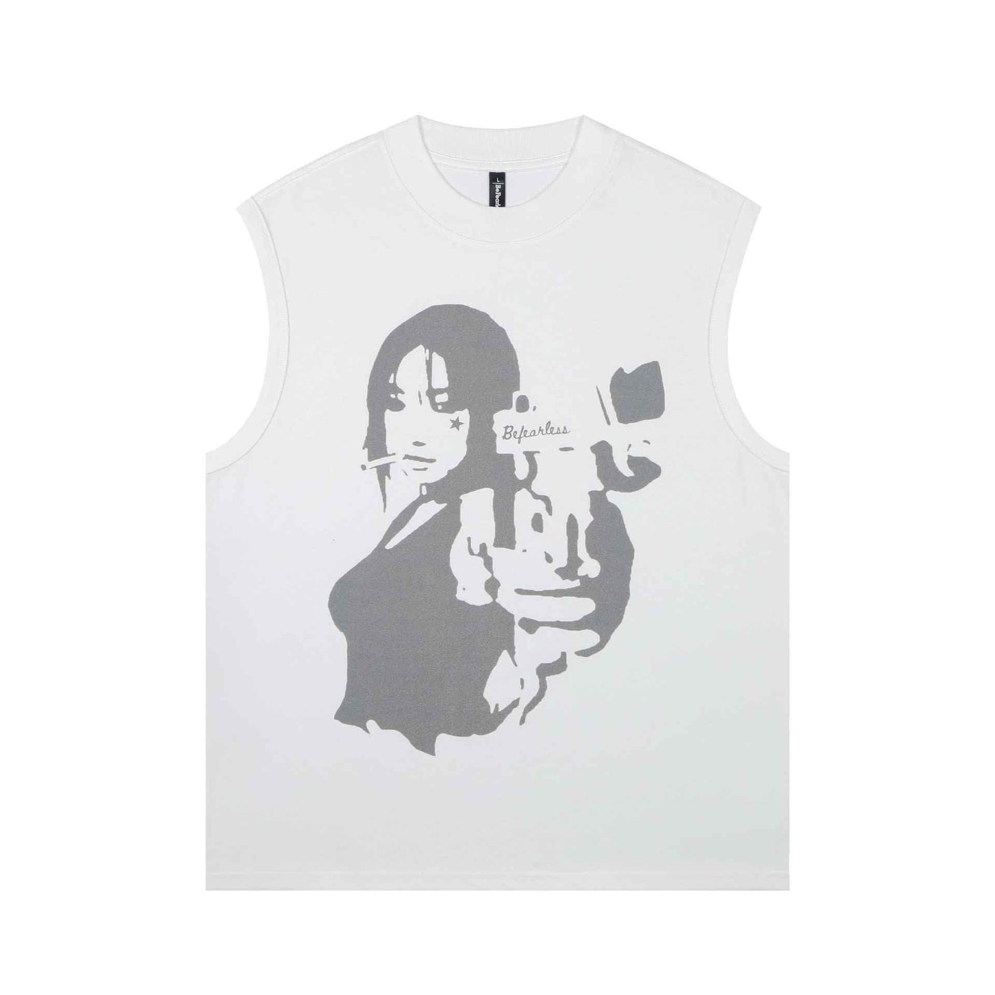 Printed Sleeveless T-shirt For Women White null