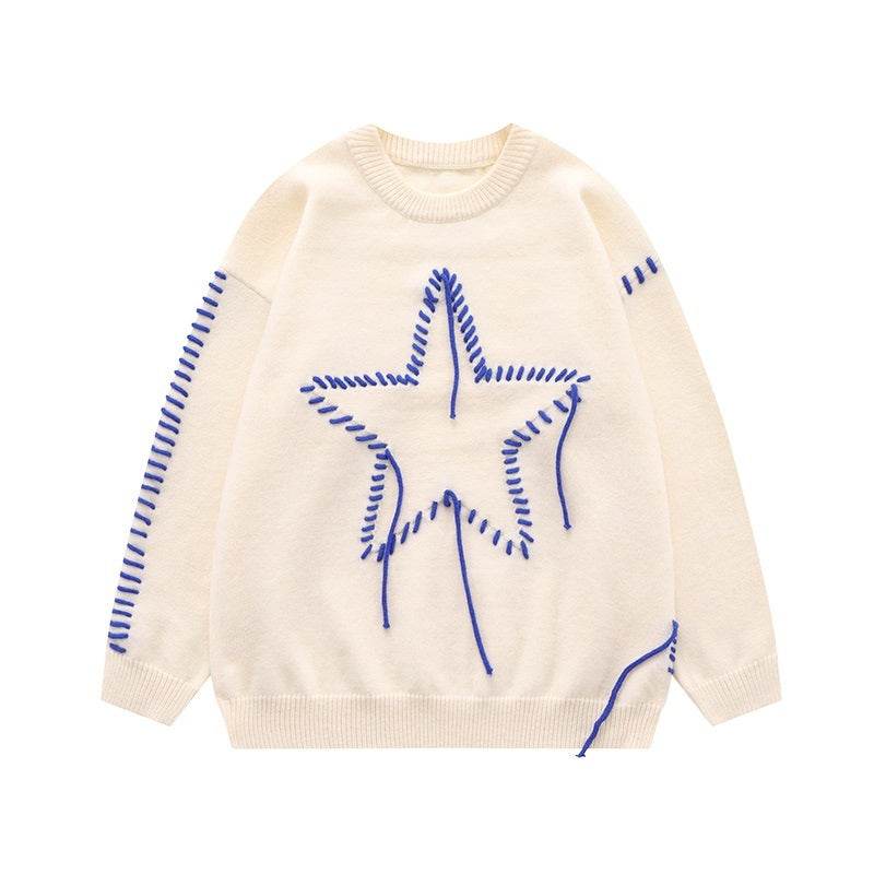 Autumn New Star Design Knitted Women's Round Neck Sweater Light apricot color MuddyStock