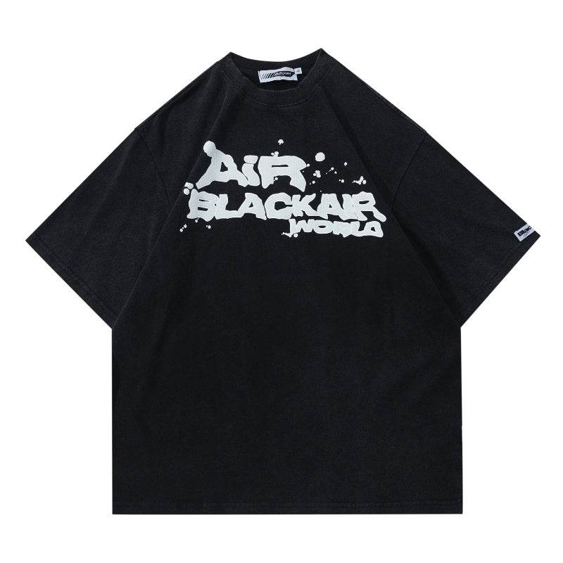 Men And Women Retro Graffiti Alphabet Personality Casual T-shirt Black MuddyStock
