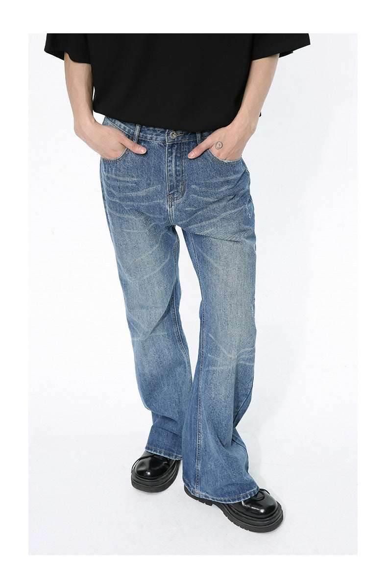 Retro Slimming Water Ripple Slightly Flared Washed Jeans MuddyStock