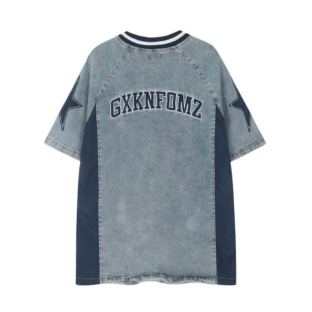 American Style Old Wash Denim Short Sleeve For Men And Women MuddyStock