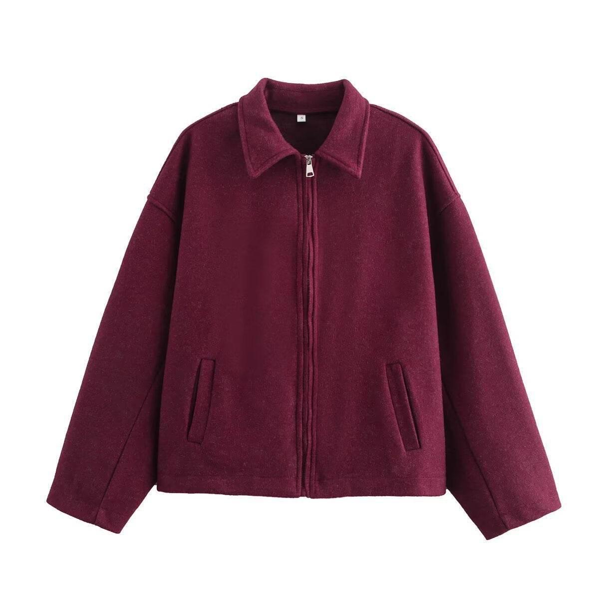 Loose Casual Women's Jacket Wine Red MuddyStock