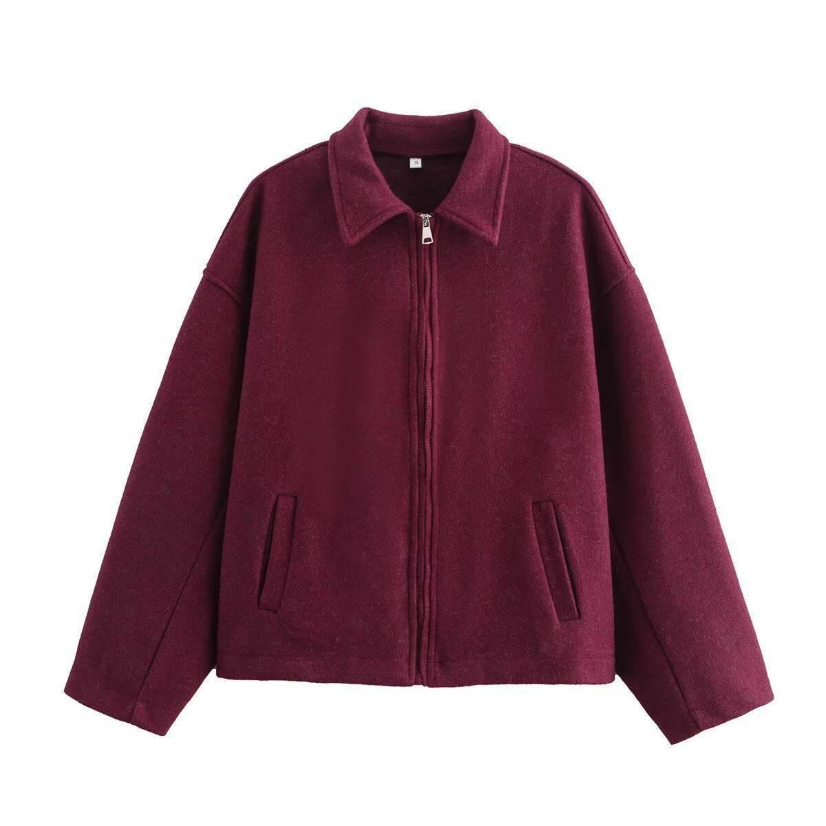 Loose Casual Women's Jacket Wine Red